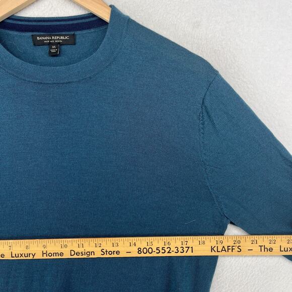 BANANA REPUBLIC Sweater Mens M 100% Merino Wool Crewneck Pullover Jumper Green - Picture 14 of 16